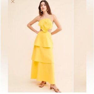 Farm Rio 3D Tiered Floral Cutout Yellow Dress - Anthropologie - Large worn once